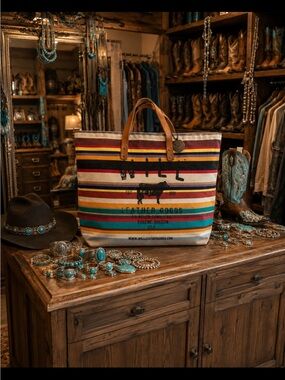 Will Leather Goods Multicolor Striped Canvas Tote with Leather Handles